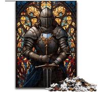 Puzzle da 1000 pezzi "Il cavaliere delle vetrate colorate" per adulti e ragazzi, giochi educativi fai da te con poster abbinato e foglio di quiz per età 14+ (26x38cm)