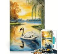 Puzzle da 1000 pezzi "Il cigno nel lago" per adulti, gioco di logica, divertimento al chiuso, bordi precisi, oggetto da collezione 38x26cm