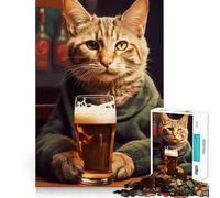 Puzzle da 1000 pezzi "Il gatto che beve birra" per adulti, gioco di logica, divertimento in casa, bordi precisi, oggetto da collezione 38x26cm