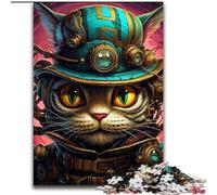 Puzzle da 1000 pezzi "Il gatto col cappello" in cartone per adulti, colorato, divertente, stimolante e stimolante (dimensioni 26x38cm)