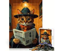 Puzzle da 1000 pezzi "Il gatto con il cappello che legge il giornale in bagno" per adolescenti, ideale per il tempo libero, la fuga dalla realtà, un regalo significativo (50x75cm)