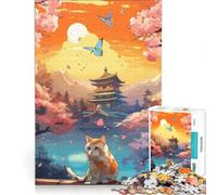 Puzzle da 1000 pezzi "Il gatto di notte sulla luna Giappone" giocattolo fai da te attività per famiglie con pezzi completamente ad incastro di forma casuale 38x26cm