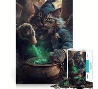 Puzzle da 1000 pezzi "Il Gatto Mago che Prepara la Pozione" per Adolescenti,Gioco Cognitivo a Treno,Incastro Perfetto,Compatto,Divertente per il Tempo di Gioco in Famiglia (50x75cm)