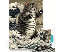Puzzle da 1000 pezzi "Il gatto nella grande onda",incastro perfetto,arte che stimola la mente,gioco per il riposo,decorazione natalizia da parete (38x26cm)