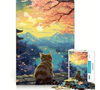 Puzzle da 1000 pezzi "Il Gatto nella Notte di Luna" 38x26cm per adolescenti, gioco di logica e abilità, antistress, taglio preciso, regalo perfetto