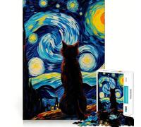 Puzzle da 1000 pezzi "Il Gatto nella Notte Stellata" per ragazzi, gioco di logica stimolante per il relax, bordi chiari, sorpresa di compleanno 38x52cm
