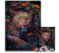 Puzzle da 1000 pezzi Il leopardo fiorito per adulti, relax e sfida, arte decorativa colorata per la casa, amici, 50x75CM/19,68x29,52 pollici.