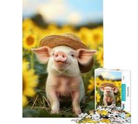 Puzzle da 1000 pezzi - Il maialino nel campo di girasoli Giocattolo educativo per imparare gioco impossibile ideale per passare il tempo durante le vacanze o come regalo di compleanno (38x26cm)