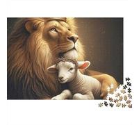 Puzzle da 1000 pezzi "Il Re Leone con Agnello" Leone e Agnello insieme per adulti Gioco educativo Bellissima decorazione Sfida ad alta difficoltà Regalo di compleanno 70x50cm/1000pcs
