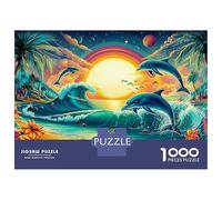 Puzzle da 1000 pezzi "Il salto del delfino" con delfini al tramonto, giochi educativi per adulti, bellissime decorazioni, alta difficoltà, regali di compleanno, 52x38 cm/1000 pezzi