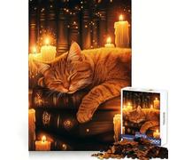 Puzzle da 1000 pezzi "Il sogno del gatto illuminato da candele" per adolescenti Pensare chiaro, passatempo rilassante, bordi precisi Regalo di Natale ideale (50x75cm)