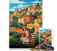 Puzzle da 1000 pezzi Illustrazione del paesaggio urbano di Fez,Marocco Taglio preciso,gioco di concentrazione mentale,divertimento per il tempo libero,regalo di compleanno (50x75cm)