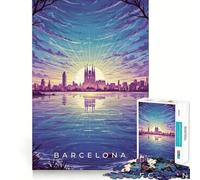 Puzzle da 1000 pezzi Illustrazione dello skyline di Barcellona al tramonto,taglio liscio,gioco cognitivo,regalo,momento di relax,regalo di compleanno (38x52cm)