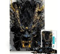 Puzzle da 1000 pezzi Illustrazione di drago nero e oro,bordo netto,decorazione,gioco per allenare la mente,divertente e facile da usare,regalo di compleanno (50x75cm)