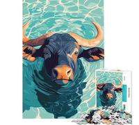 Puzzle da 1000 pezzi - Illustrazione di un bufalo d'acqua nell'acqua Giocattolo educativo per l'apprendimento gioco impossibile ideale per passare il tempo durante le vacanze o come regalo
