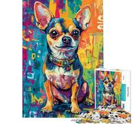 Puzzle da 1000 pezzi Illustrazione di un Chihuahua dai colori vivaci Giocattolo avvincente per coltivare la pazienza Gioco educativo per tutta la famiglia Idee regalo divertenti (dimensioni 38x26cm)