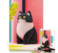 Puzzle da 1000 pezzi Illustrazione di un gatto in bianco e nero Taglio preciso Gioco divertente per stimolare la mente Divertimento per rilassarsi Decorazione natalizia per la casa (38x52cm)