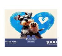 Puzzle da 1000 pezzi in carta riciclata con simpatico cane Schnauzer, cuore blu, giocoso e vigile, per adulti, gioco educativo, decorazione da parete, 38x26 cm/1000 pezzi