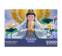 Puzzle da 1000 pezzi in carta riciclata raffigurante la statua del Buddha - Dea sul loto con aureola - Puzzle per adulti, regali, gioco educativo, sfida, decorazione da parete, 38x26 cm/1000 pezzi