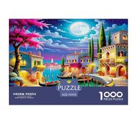 Puzzle da 1000 pezzi in carta riciclata sui canali di Venezia Venezia al chiaro di luna con barche e fiori Puzzle per adulti Regalo Gioco educativo Sfida Decorazione da parete 70x50cm/1000pcs