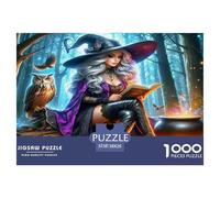 Puzzle da 1000 pezzi in cartone riciclato al 100%, strega nella foresta con gufo e calderone, attività divertente per adulti nei giorni di pioggia, 38x26 cm/1000 pezzi