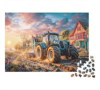 Puzzle da 1000 pezzi in cartone riciclato dita qualità con trattore che ara il campo, paesaggio rurale tramonto, adulti, incorniciabile, intrattenimento chiuso e il tempo, 70x50 cm/1000 pezzi