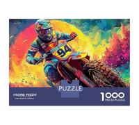 Puzzle da 1000 pezzi in cartone spesso e robusto con moto e giro in bicicletta, per adulti e principianti, incorniciabile, arte, casa, tempo libero, tempo libero, hobby, 52x38 cm/1000 pezzi