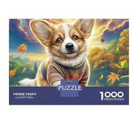 Puzzle da 1000 pezzi in cartone spesso opaco Welsh Corgi con supporto per sciarpa per adulti, attività per il tempo libero, regalo di compleanno, hobby, 38x26 cm/1000 pezzi