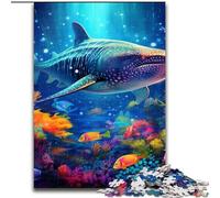 Puzzle da 1000 pezzi in legno colorato raffigurante uno squalo balena. Sviluppa la coordinazione occhio-mano, perfetto come regalo di compleanno (dimensioni 50x75cm).