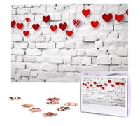 Puzzle da 1000 pezzi in legno con cuori rossi su muro di mattoni bianchi puzzle con immagine personalizzata puzzle personalizzato per matrimonio adulto