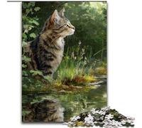 Puzzle da 1000 pezzi in legno con gatto della giungla, 50x75cm, decorazione colorata per la casa e gioco interattivo per famiglie