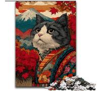 Puzzle da 1000 pezzi in legno con gatto in stile giapponese, per adulti, 50x75cm, per adolescenti e famiglie, perfetto come decorazione fai da te e come sfida per il cervello