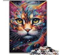 Puzzle da 1000 pezzi in legno con gatto psichedelico colorato, perfetto regalo di Natale e Capodanno, regalo per le feste, 50x75cm, gioco rompicapo per adolescenti, perfetto regalo per le feste