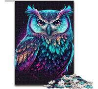 Puzzle da 1000 pezzi in legno con gufo al neon per adulti, dimensioni 50x75cm, regalo per una sfida mentale, attività educativa per adolescenti