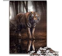 Puzzle da 1000 pezzi in legno con lo sguardo della tigre, rompicapo stimolante per adolescenti, divertente serata di giochi in famiglia, 1000 pezzi(50x75cm)