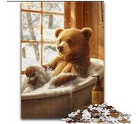 Puzzle da 1000 pezzi in legno con orso bruno, per il bagno, per l'interazione con la famiglia e come regalo divertente, design astratto vibrante, 26x38cm