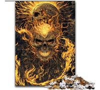 Puzzle da 1000 pezzi in legno con teschio e fiamme, 50x75cm, sfida per la mente, regalo perfetto per adolescenti e decorazioni per la casa