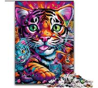 Puzzle da 1000 pezzi in legno con tigre psichedelica, per adulti, dimensioni 50x75cm, divertente gioco in famiglia, opera d'arte decorativa fai da te.
