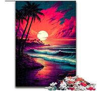 Puzzle da 1000 pezzi in legno con tramonto sulla spiaggia, attività divertente da fare a casa, 50x75cm, decorazione fai da te, regalo per le vacanze che stimola il cervello