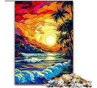 Puzzle da 1000 pezzi in legno con tramonto sulla spiaggia, gioco interattivo per famiglie, adatto dai 14 anni in su, 50x75cm, rompicapo per adolescenti, regalo perfetto per le feste