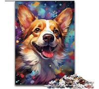 Puzzle da 1000 pezzi in legno raffigurante un cane Corgi colorato, idea regalo per le feste, opera d'arte divertente, opera d'arte dettagliata, 50x75cm Natale o compleanni