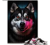 Puzzle da 1000 pezzi in legno raffigurante un cane husky colorato, idea regalo per le feste, opera d'arte divertente, opera d'arte dettagliata, 50x75cm Natale o compleanni