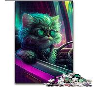 Puzzle da 1000 pezzi in legno raffigurante un gattino in auto sportive attività divertente da fare a casa 50x75cm ideale come regalo di compleanno festa Natale e Halloween.