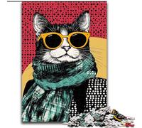 Puzzle da 1000 pezzi in legno raffigurante un gatto alla moda, per adulti, perfetto per decorare casa e ufficio, feste, compleanni e regali di Natale (dimensioni 50x75cm)