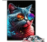 Puzzle da 1000 pezzi in legno raffigurante un gatto con gli occhiali per decorare la casa o l'ufficio,ideale come regalo di Natale 50x75cm,decorazione artistica fai da te regalo di compleanno
