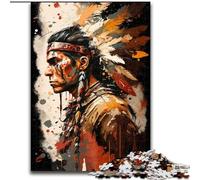 Puzzle da 1000 pezzi in legno raffigurante un guerriero nativo americano, attività per rafforzare i legami familiari, regalo per la casa, gioco per famiglie (dimensioni 26x38cm)