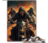 Puzzle da 1000 pezzi in legno raffigurante uno scheletro di cavaliere, idea regalo per le feste, opera d'arte umoristica, opera d'arte dettagliata 50x75cm per compleanni, vacanze, Natale, Halloween