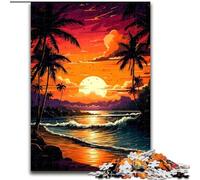 Puzzle da 1000 pezzi in legno,stile retrò,con tramonto sulla spiaggia per decorare la casa o l'ufficio,ideale come regalo di Natale 50x75cm,decorazione artistica fai da te regalo di compleanno