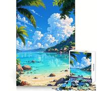 Puzzle da 1000 pezzi in stile Chibi Paradiso Tropicale sulla Spiaggia per adulti, stimola la logica, si srotola facilmente e si assembla in modo sicuro (38x52cm)