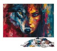 Puzzle da 1000 pezzi in stile dipinto a olio raffigurante un lupo puzzle di carta per adulti per gli amanti dell'estate (dimensioni 38x26 cm)